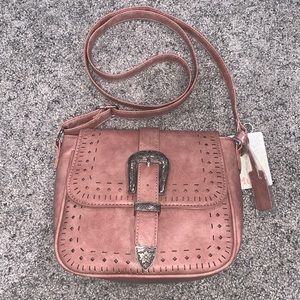 MUDD crossbody purse dusty rose color with silver buckle accent closure NWT